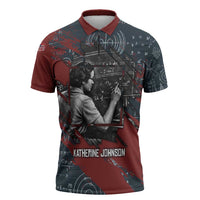 Katherine Johnson Zipper Polo Shirt with Chalkboard Math Scene, Verify the Numbers Quote and Space Orbit - Wonder Print Shop