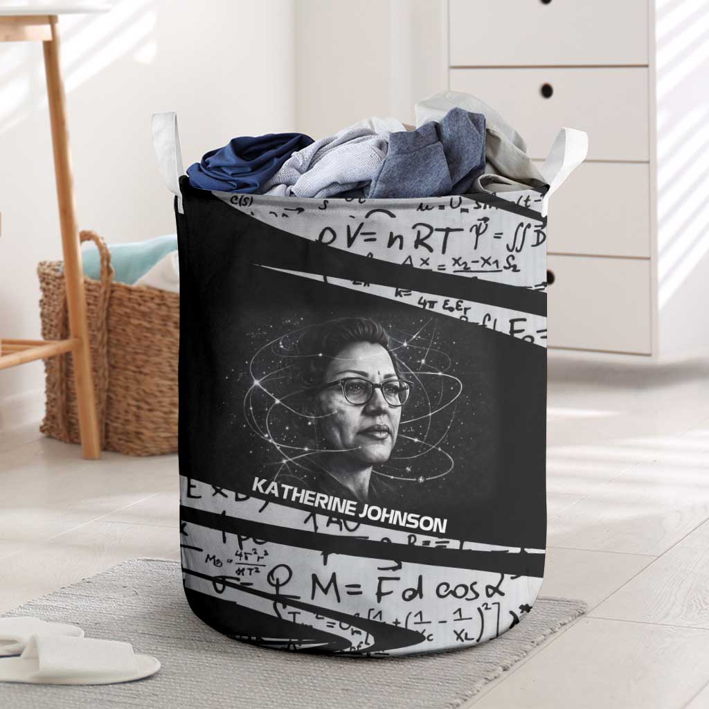 Katherine Johnson Laundry Basket with Orbital Space Portrait, Historic NASA Launch Dates and Physics - Wonder Print Shop