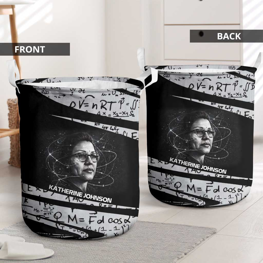 Katherine Johnson Laundry Basket with Orbital Space Portrait, Historic NASA Launch Dates and Physics - Wonder Print Shop