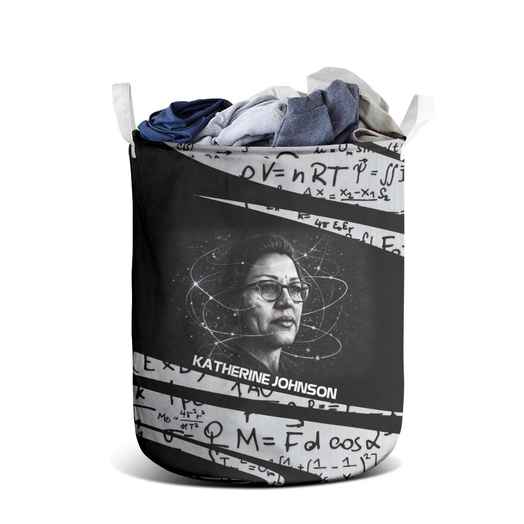 Katherine Johnson Laundry Basket with Orbital Space Portrait, Historic NASA Launch Dates and Physics - Wonder Print Shop