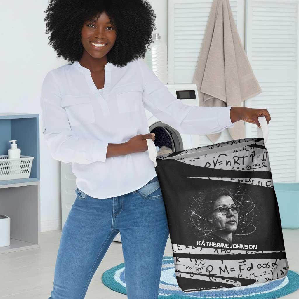 Katherine Johnson Laundry Basket with Orbital Space Portrait, Historic NASA Launch Dates and Physics - Wonder Print Shop