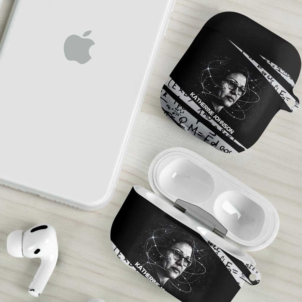 Katherine Johnson AirPods Case with Orbital Space Portrait, Historic NASA Launch Dates and Physics - Wonder Print Shop
