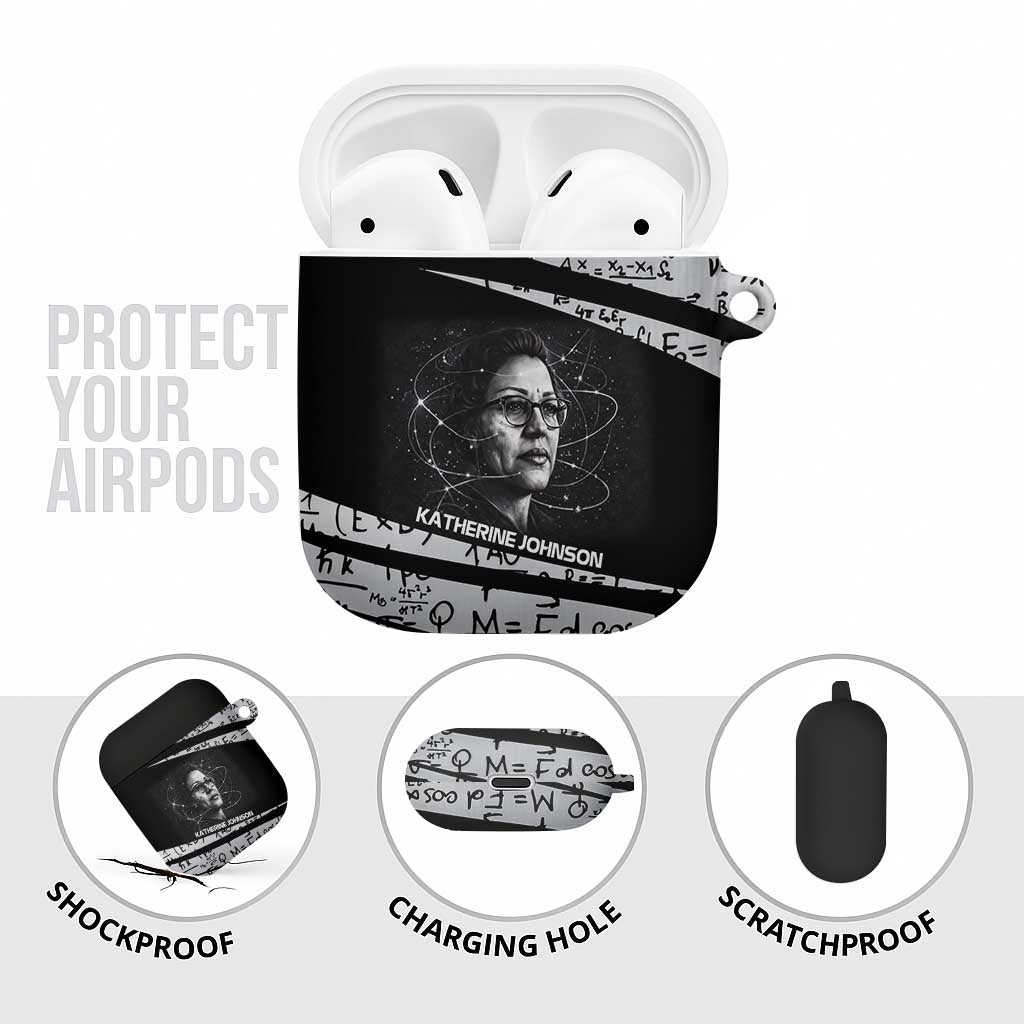 Katherine Johnson AirPods Case with Orbital Space Portrait, Historic NASA Launch Dates and Physics - Wonder Print Shop