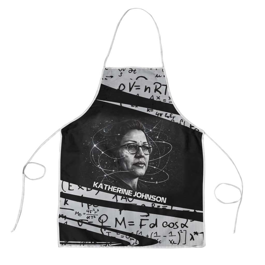 Katherine Johnson Apron with Orbital Space Portrait, Historic NASA Launch Dates and Physics - Wonder Print Shop