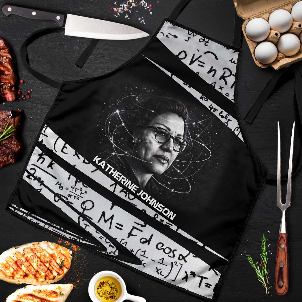 Katherine Johnson Apron with Orbital Space Portrait, Historic NASA Launch Dates and Physics - Wonder Print Shop