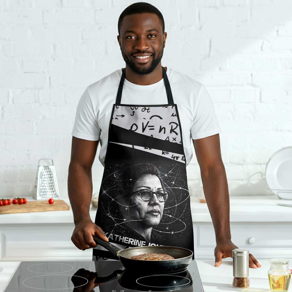 Katherine Johnson Apron with Orbital Space Portrait, Historic NASA Launch Dates and Physics - Wonder Print Shop