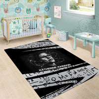 Katherine Johnson Area Rug with Orbital Space Portrait, Historic NASA Launch Dates and Physics - Wonder Print Shop