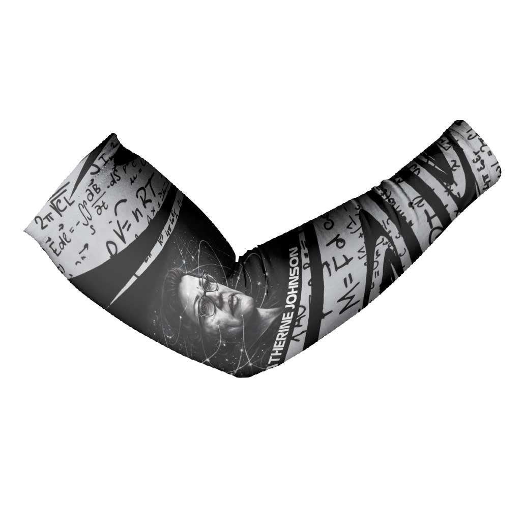 Katherine Johnson Arm Sleeves with Orbital Space Portrait, Historic NASA Launch Dates and Physics - Wonder Print Shop