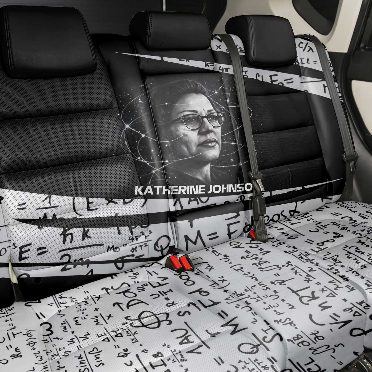 Katherine Johnson Back Car Seat Cover with Orbital Space Portrait, Historic NASA Launch Dates and Physics - Wonder Print Shop