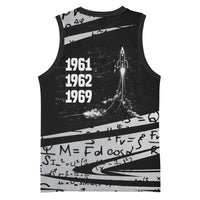 Katherine Johnson Basketball Jersey with Orbital Space Portrait, Historic NASA Launch Dates and Physics - Wonder Print Shop