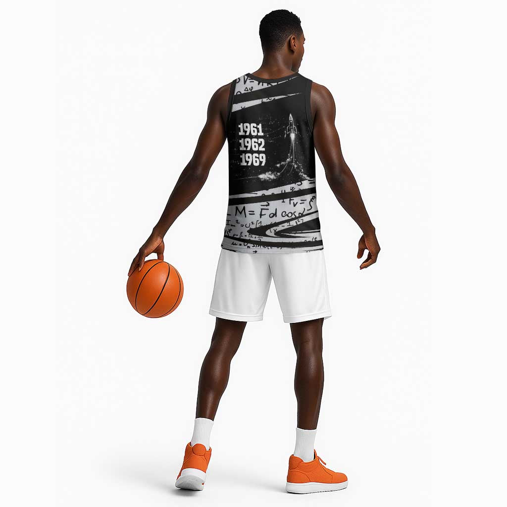 Katherine Johnson Basketball Jersey with Orbital Space Portrait, Historic NASA Launch Dates and Physics - Wonder Print Shop