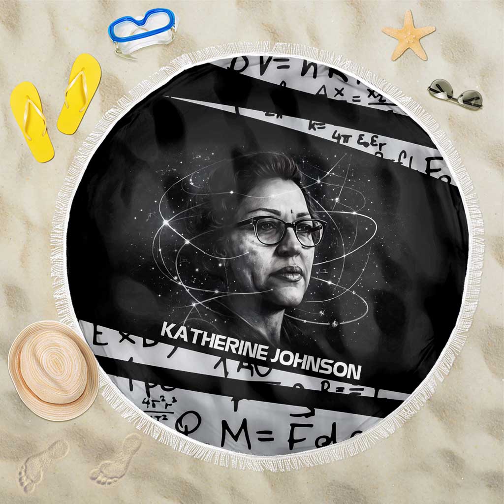 Katherine Johnson Beach Blanket with Orbital Space Portrait, Historic NASA Launch Dates and Physics - Wonder Print Shop
