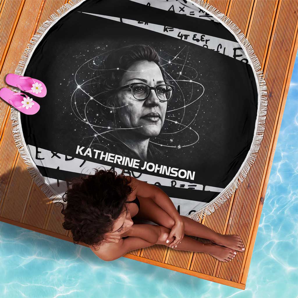 Katherine Johnson Beach Blanket with Orbital Space Portrait, Historic NASA Launch Dates and Physics - Wonder Print Shop