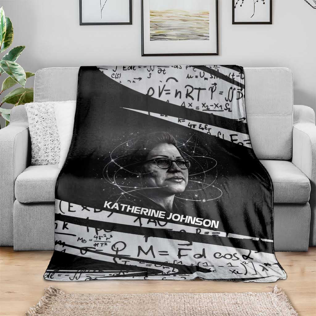 Katherine Johnson Blanket with Orbital Space Portrait, Historic NASA Launch Dates and Physics - Wonder Print Shop