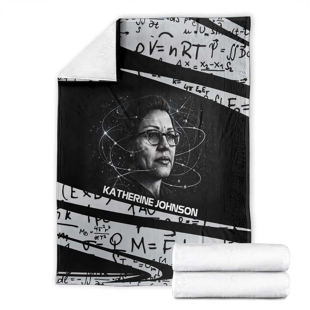 Katherine Johnson Blanket with Orbital Space Portrait, Historic NASA Launch Dates and Physics - Wonder Print Shop