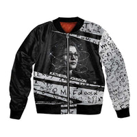 Katherine Johnson Bomber Jacket with Orbital Space Portrait, Historic NASA Launch Dates and Physics - Wonder Print Shop