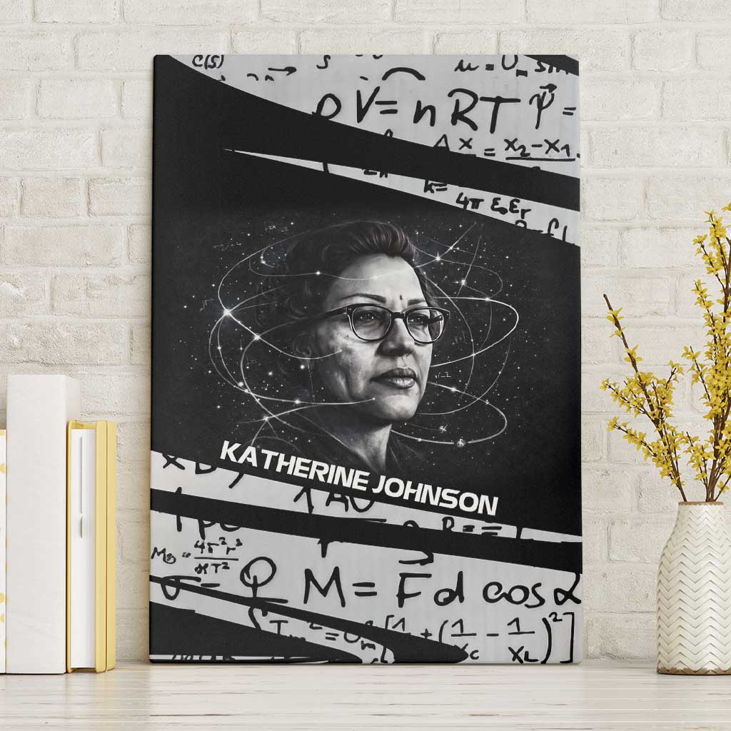 Katherine Johnson Canvas Wall Art with Orbital Space Portrait, Historic NASA Launch Dates and Physics - Wonder Print Shop