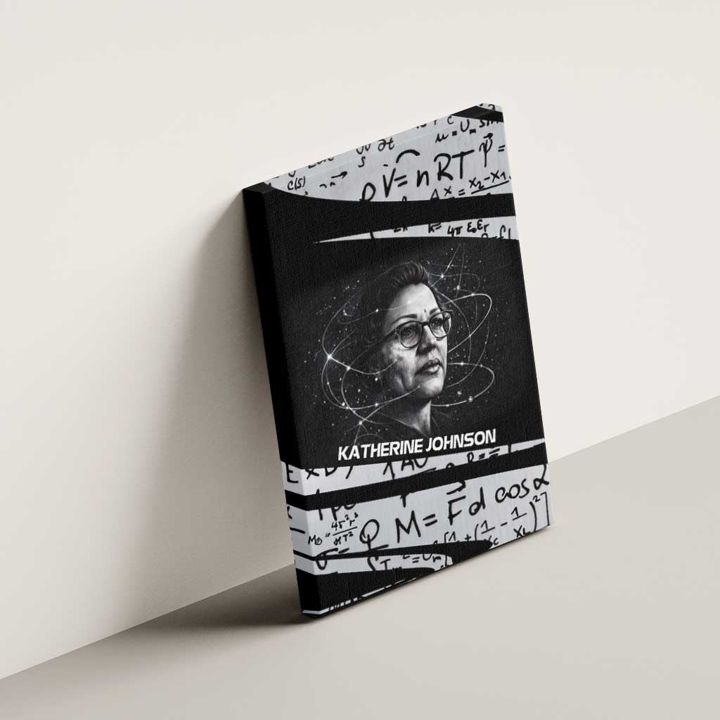 Katherine Johnson Canvas Wall Art with Orbital Space Portrait, Historic NASA Launch Dates and Physics - Wonder Print Shop
