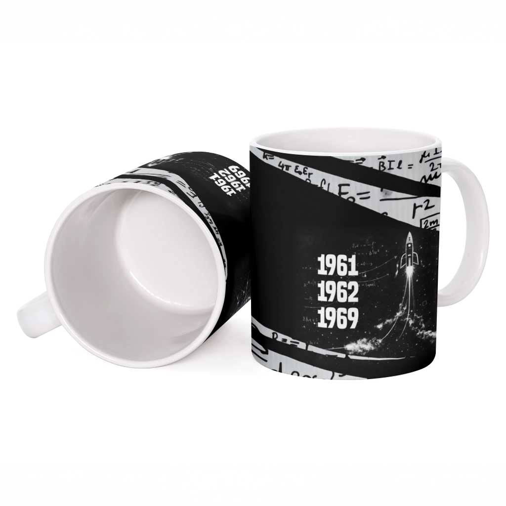 Katherine Johnson Ceramic Mug with Orbital Space Portrait, Historic NASA Launch Dates and Physics - Wonder Print Shop