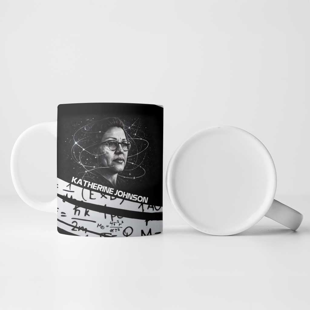 Katherine Johnson Ceramic Mug with Orbital Space Portrait, Historic NASA Launch Dates and Physics - Wonder Print Shop