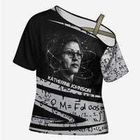 Katherine Johnson Cross Shoulder Shirt with Orbital Space Portrait, Historic NASA Launch Dates and Physics - Wonder Print Shop