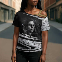 Katherine Johnson Cross Shoulder Shirt with Orbital Space Portrait, Historic NASA Launch Dates and Physics - Wonder Print Shop