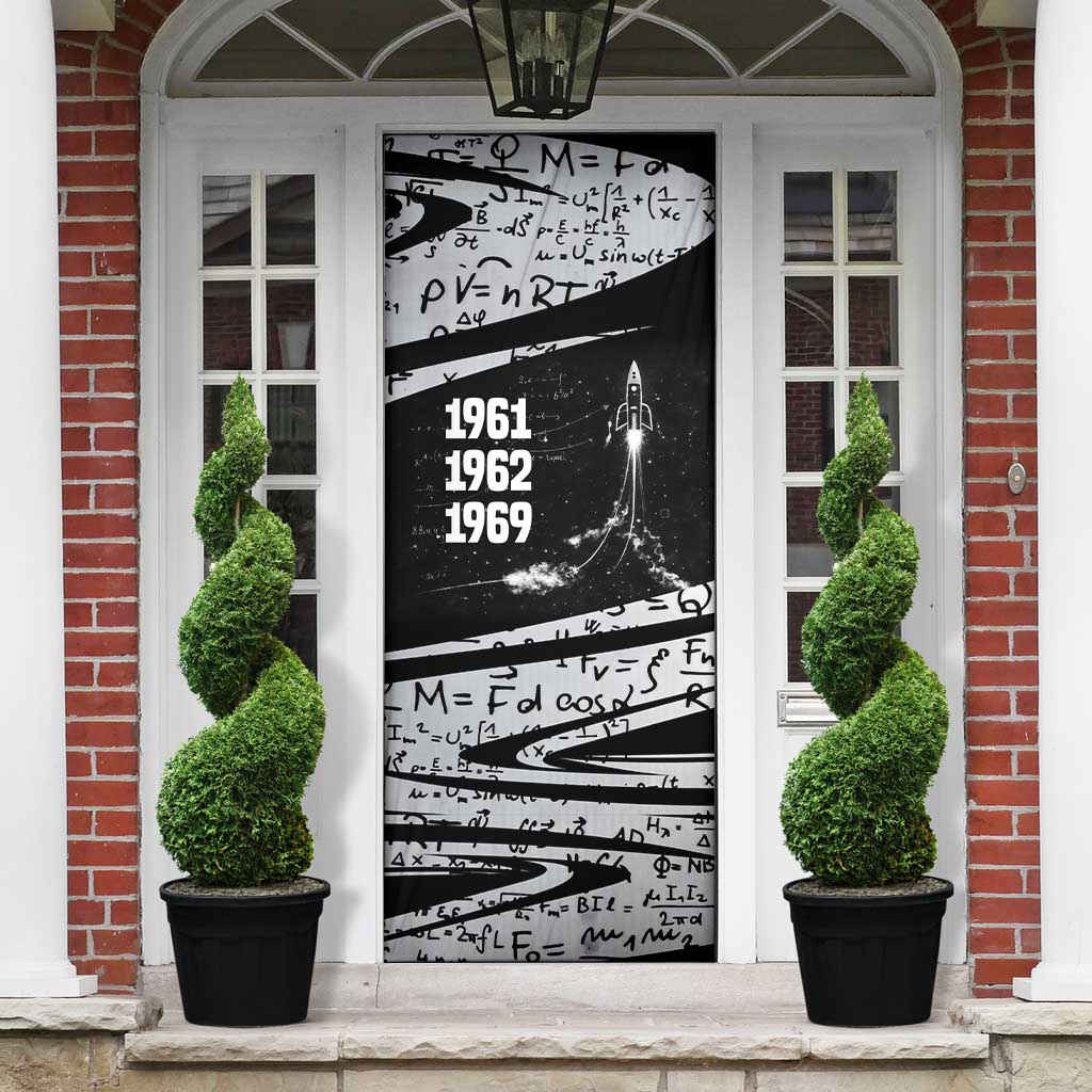 Katherine Johnson Door Cover with Orbital Space Portrait, Historic NASA Launch Dates and Physics - Wonder Print Shop