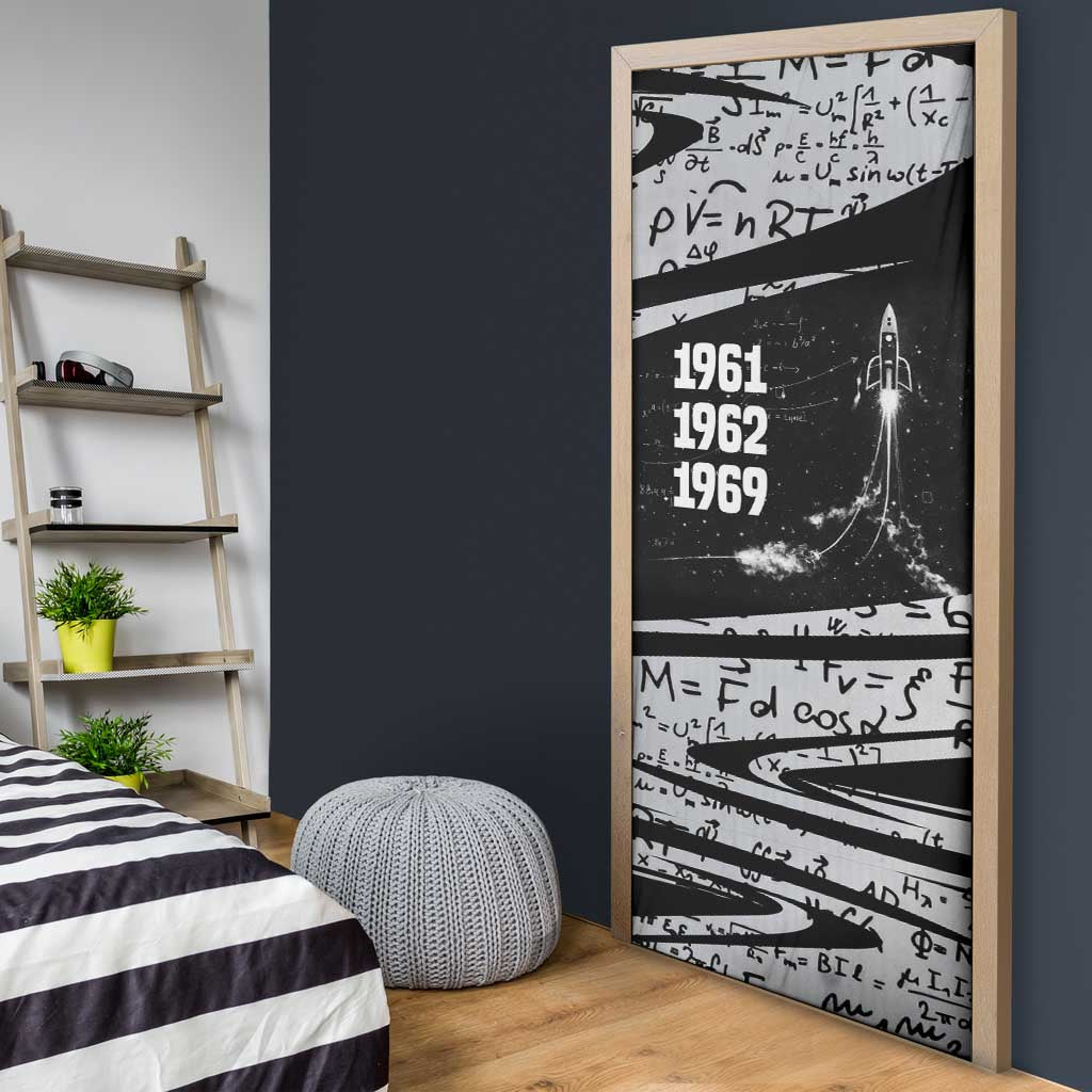 Katherine Johnson Door Cover with Orbital Space Portrait, Historic NASA Launch Dates and Physics - Wonder Print Shop