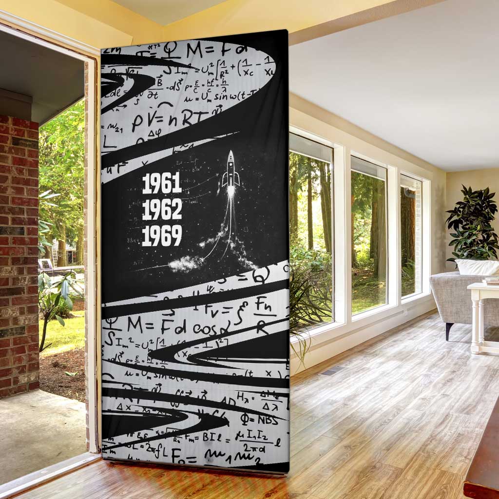 Katherine Johnson Door Cover with Orbital Space Portrait, Historic NASA Launch Dates and Physics - Wonder Print Shop