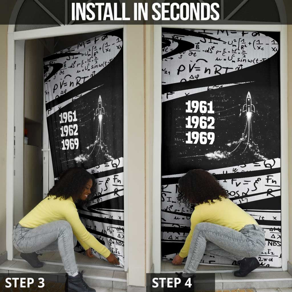 Katherine Johnson Door Cover with Orbital Space Portrait, Historic NASA Launch Dates and Physics - Wonder Print Shop