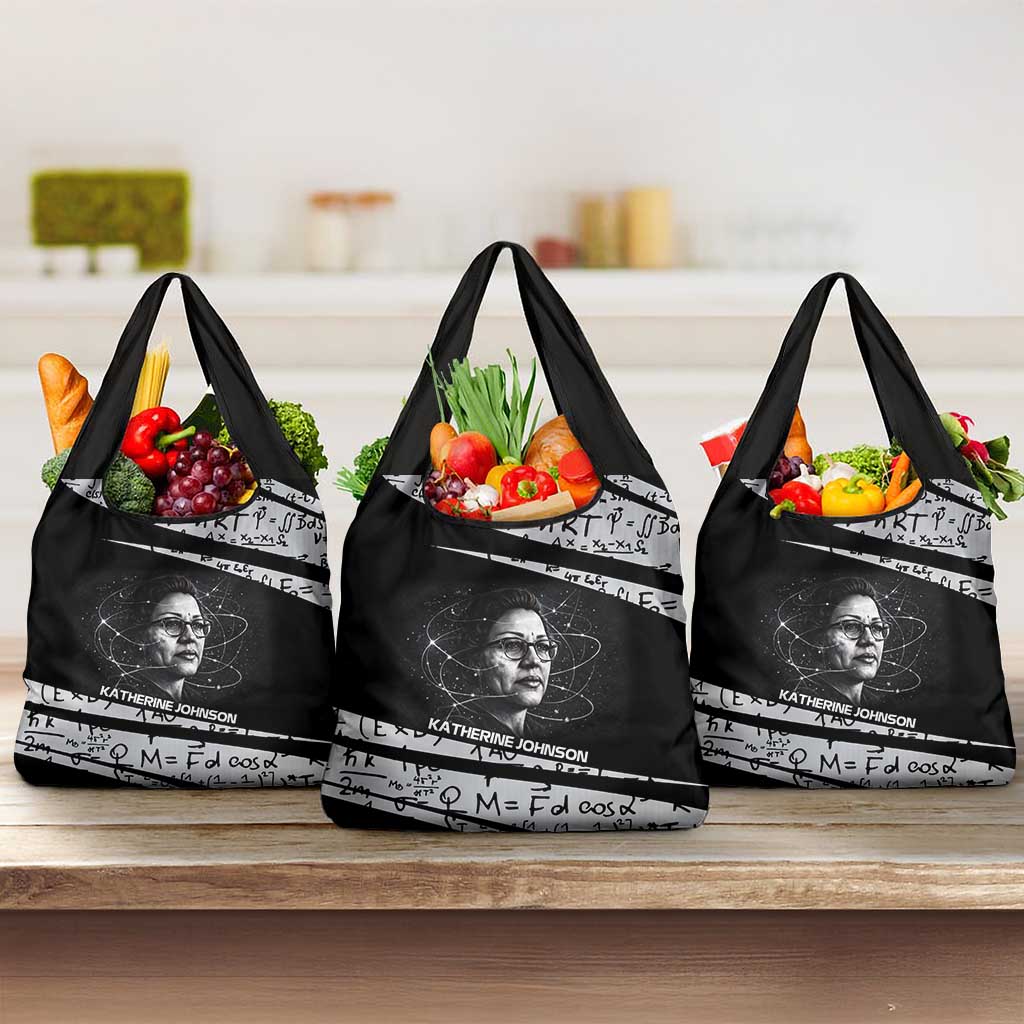 Katherine Johnson Grocery Bag with Orbital Space Portrait, Historic NASA Launch Dates and Physics - Wonder Print Shop