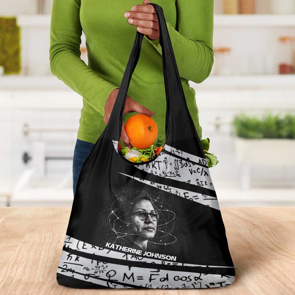 Katherine Johnson Grocery Bag with Orbital Space Portrait, Historic NASA Launch Dates and Physics - Wonder Print Shop