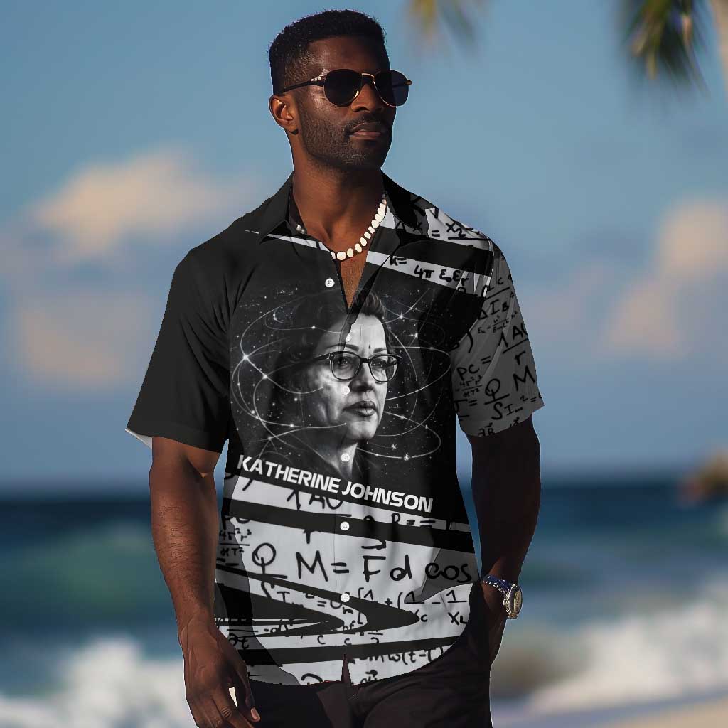 Katherine Johnson Hawaiian Shirt with Orbital Space Portrait, Historic NASA Launch Dates and Physics - Wonder Print Shop