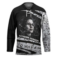 Katherine Johnson Hockey Jersey with Orbital Space Portrait, Historic NASA Launch Dates and Physics - Wonder Print Shop