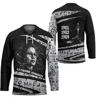 Katherine Johnson Hockey Jersey with Orbital Space Portrait, Historic NASA Launch Dates and Physics - Wonder Print Shop