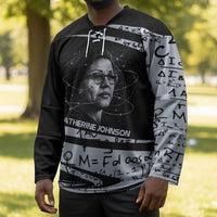 Katherine Johnson Hockey Jersey with Orbital Space Portrait, Historic NASA Launch Dates and Physics - Wonder Print Shop