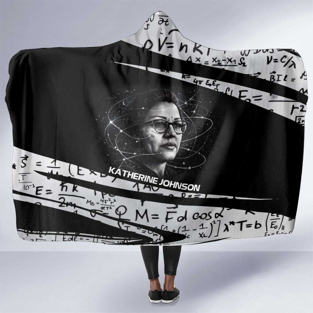 Katherine Johnson Hooded Blanket with Orbital Space Portrait, Historic NASA Launch Dates and Physics - Wonder Print Shop