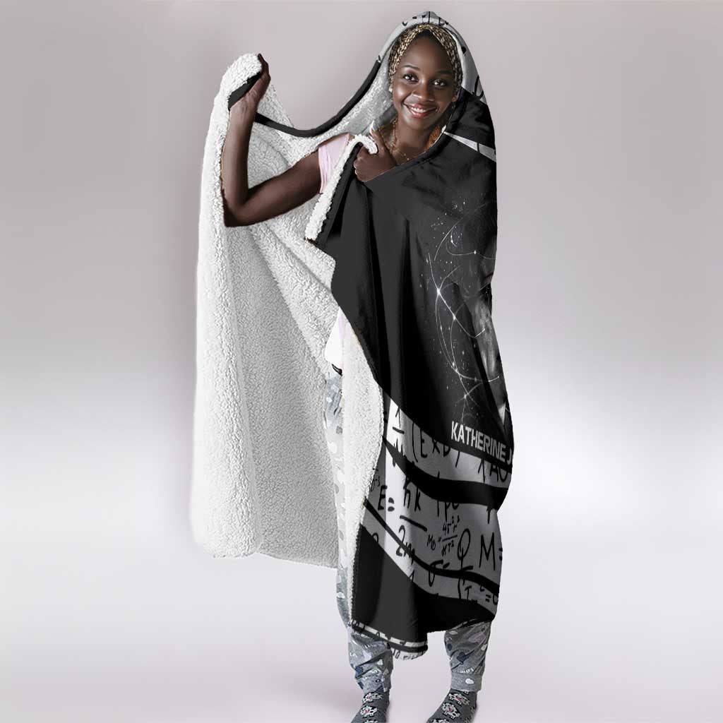 Katherine Johnson Hooded Blanket with Orbital Space Portrait, Historic NASA Launch Dates and Physics - Wonder Print Shop