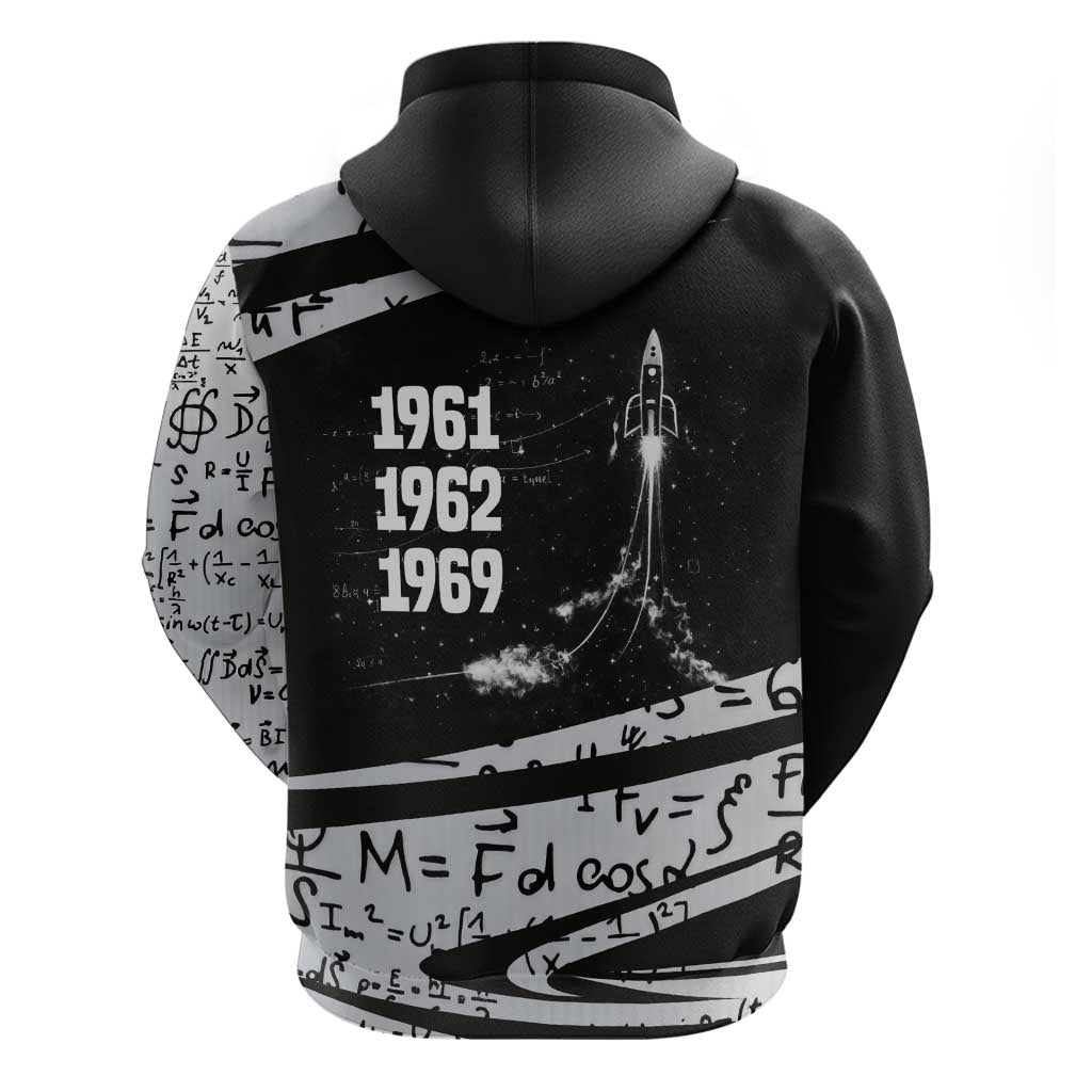 Katherine Johnson Hoodie with Orbital Space Portrait, Historic NASA Launch Dates and Physics - Wonder Print Shop