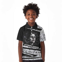 Katherine Johnson Kid Polo Shirt with Orbital Space Portrait, Historic NASA Launch Dates and Physics - Wonder Print Shop