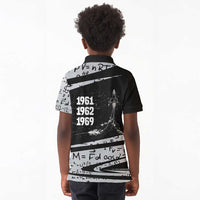 Katherine Johnson Kid Polo Shirt with Orbital Space Portrait, Historic NASA Launch Dates and Physics - Wonder Print Shop
