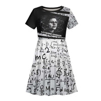 Katherine Johnson Kid Short Sleeve Dress with Orbital Space Portrait, Historic NASA Launch Dates and Physics - Wonder Print Shop