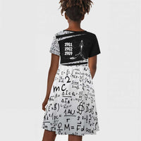 Katherine Johnson Kid Short Sleeve Dress with Orbital Space Portrait, Historic NASA Launch Dates and Physics - Wonder Print Shop