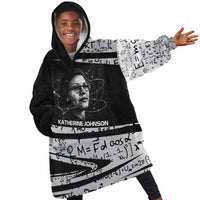 Katherine Johnson Kid Wearable Blanket Hoodie with Orbital Space Portrait, Historic NASA Launch Dates and Physics - Wonder Print Shop