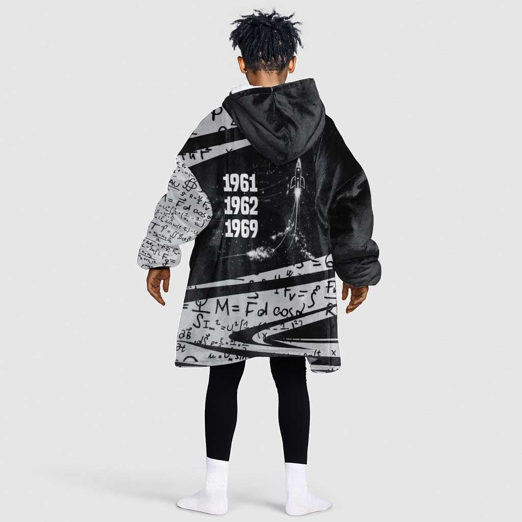 Katherine Johnson Kid Wearable Blanket Hoodie with Orbital Space Portrait, Historic NASA Launch Dates and Physics - Wonder Print Shop