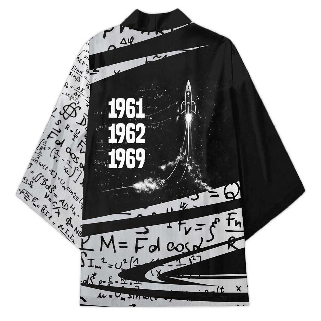 Katherine Johnson Kimono with Orbital Space Portrait, Historic NASA Launch Dates and Physics - Wonder Print Shop