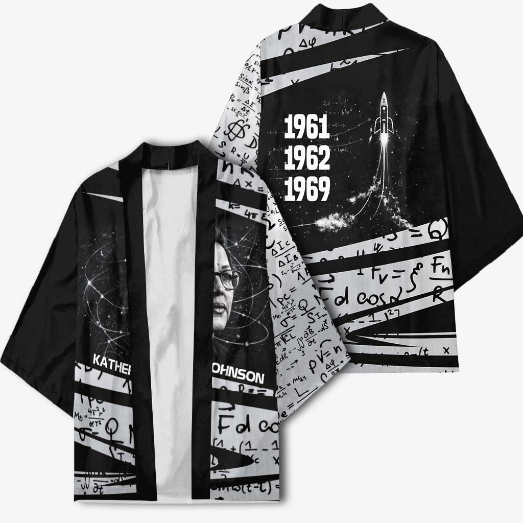 Katherine Johnson Kimono with Orbital Space Portrait, Historic NASA Launch Dates and Physics - Wonder Print Shop