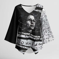 Katherine Johnson Kimono Sleeve Blouse with Orbital Space Portrait, Historic NASA Launch Dates and Physics - Wonder Print Shop