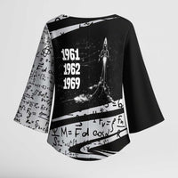 Katherine Johnson Kimono Sleeve Blouse with Orbital Space Portrait, Historic NASA Launch Dates and Physics - Wonder Print Shop