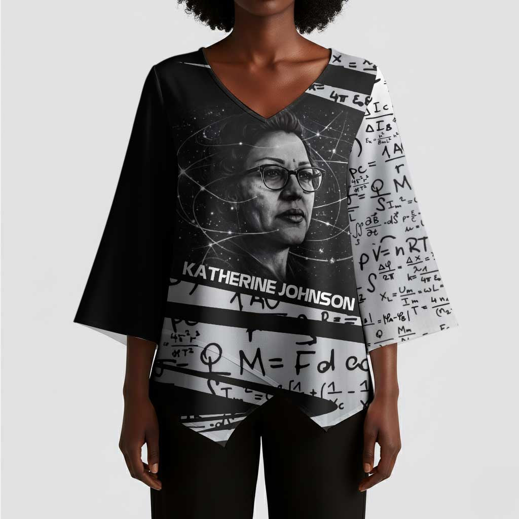 Katherine Johnson Kimono Sleeve Blouse with Orbital Space Portrait, Historic NASA Launch Dates and Physics - Wonder Print Shop